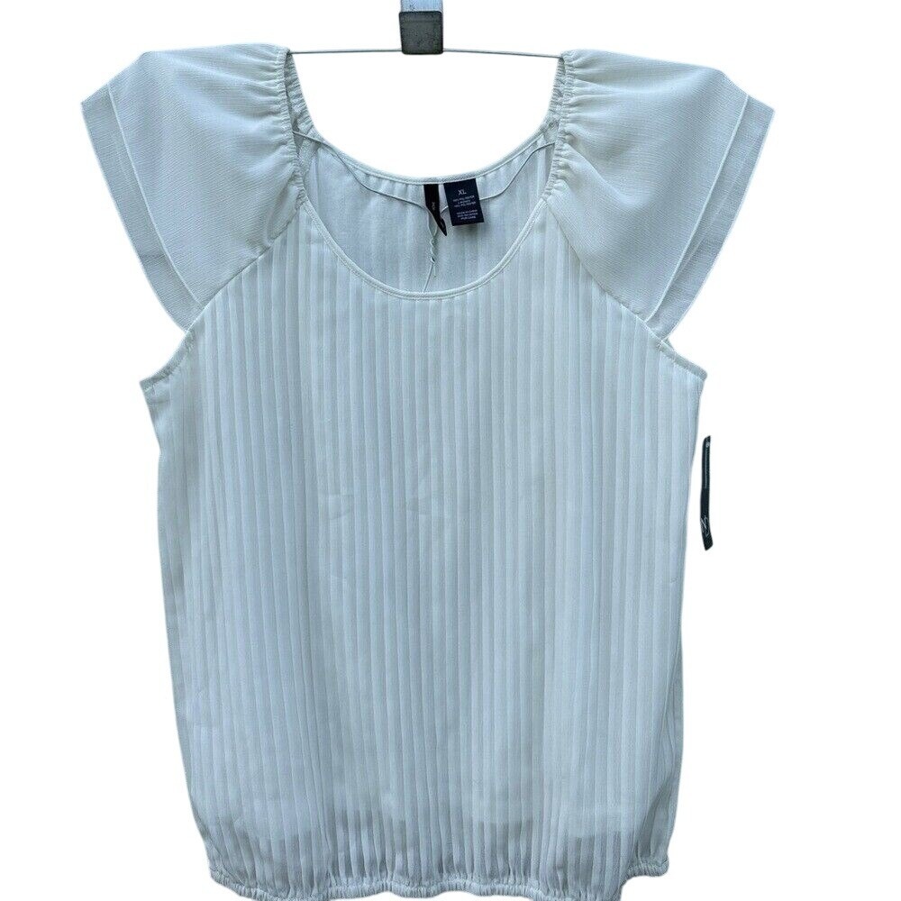 New‎ Directions Ivory Pleated Flutter Sleeve Blouse Top Size XLarge